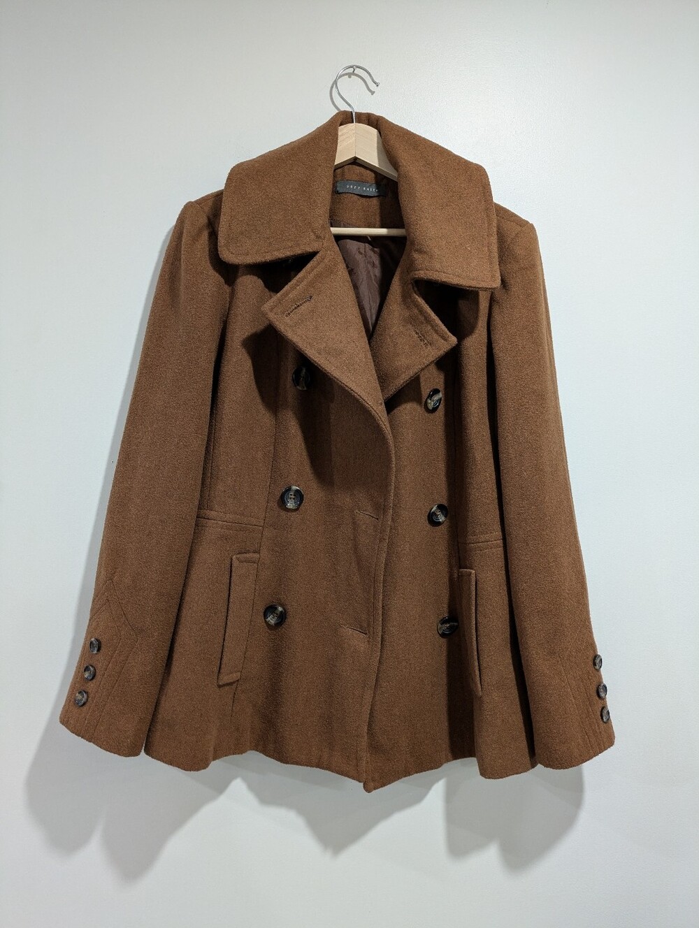 Suzy Shier Brown Double Breasted Peacoat Jacket Large Fall
